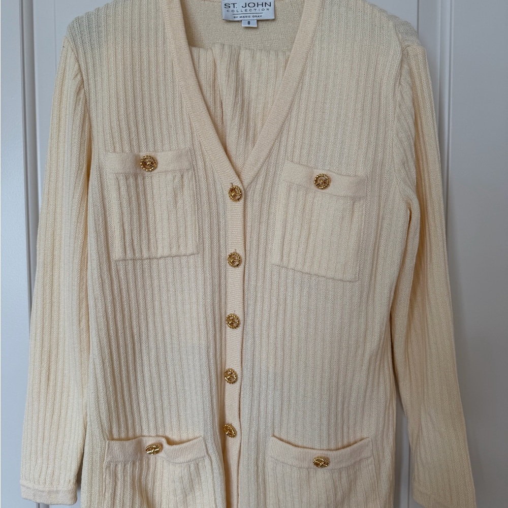 St. John Cream Ribbed Women's Sweater and skirt (set)